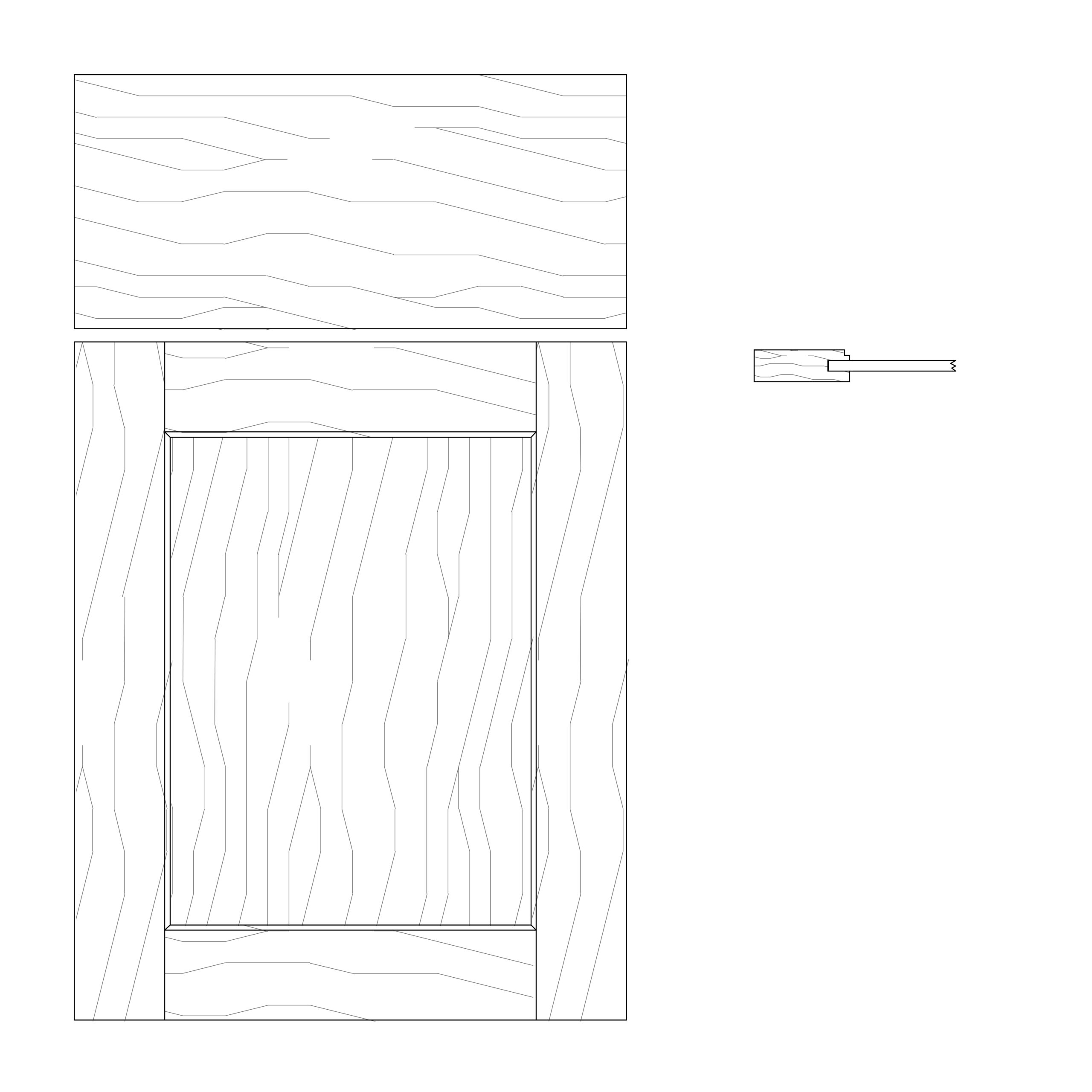 Slab drawer front and 5-piece door standard grain direction image (Horizontal on drawer front, vertical on door panel).